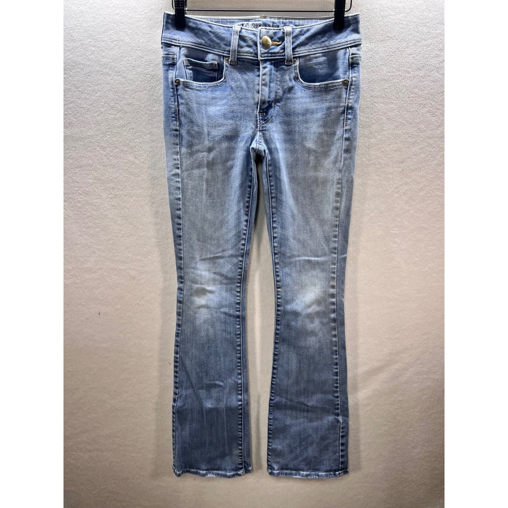 American Eagle Kick Boot Jeans Womens 2 Super Stretch Light Wash Blue Denim 3161